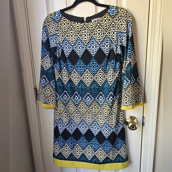 Eliza J. Shift Dress 4 Geometric Retro Colorful Going Out 70s Disco Unique - Picture 1 of 7